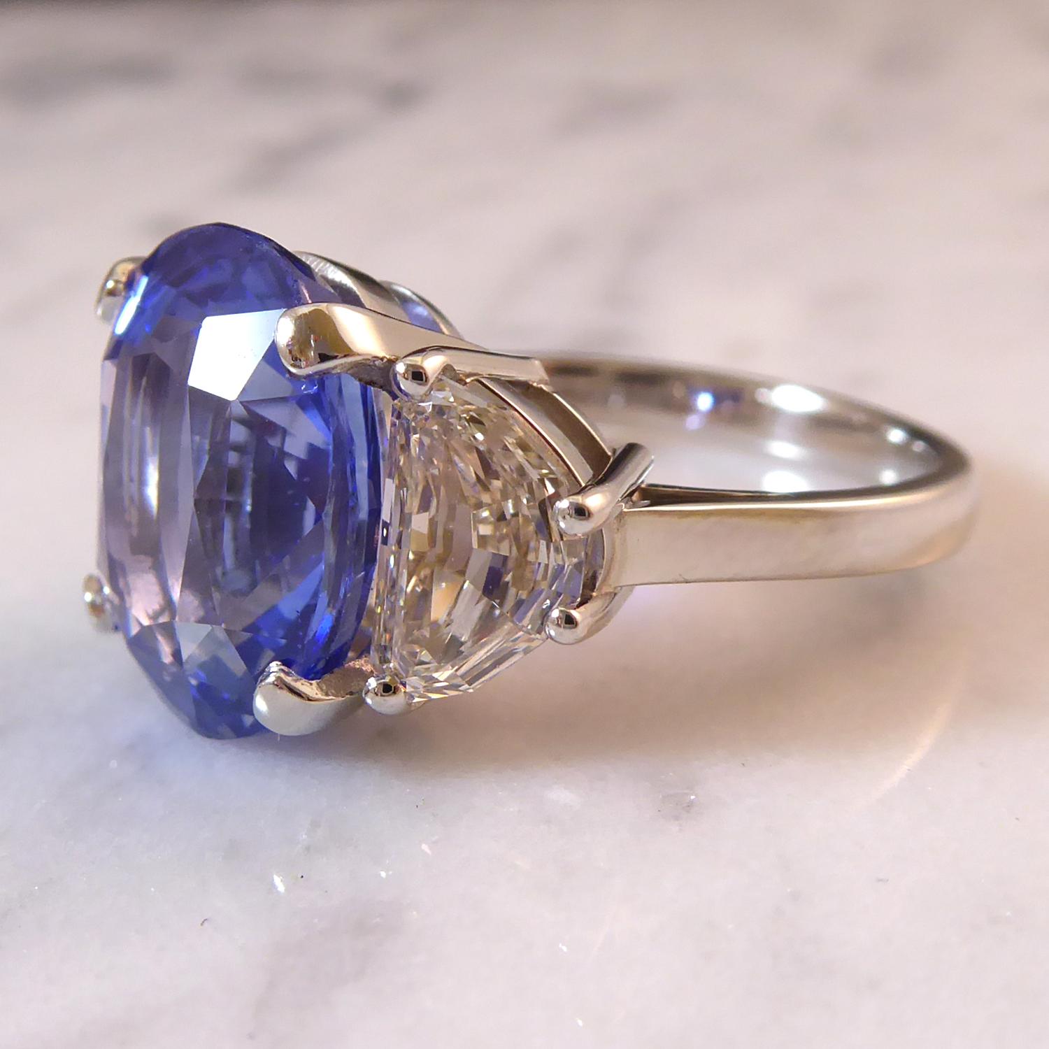 Oval Cut 7.58 Carat Sapphire and Diamond Engagement Ring, New Handmade Platinum Setting
