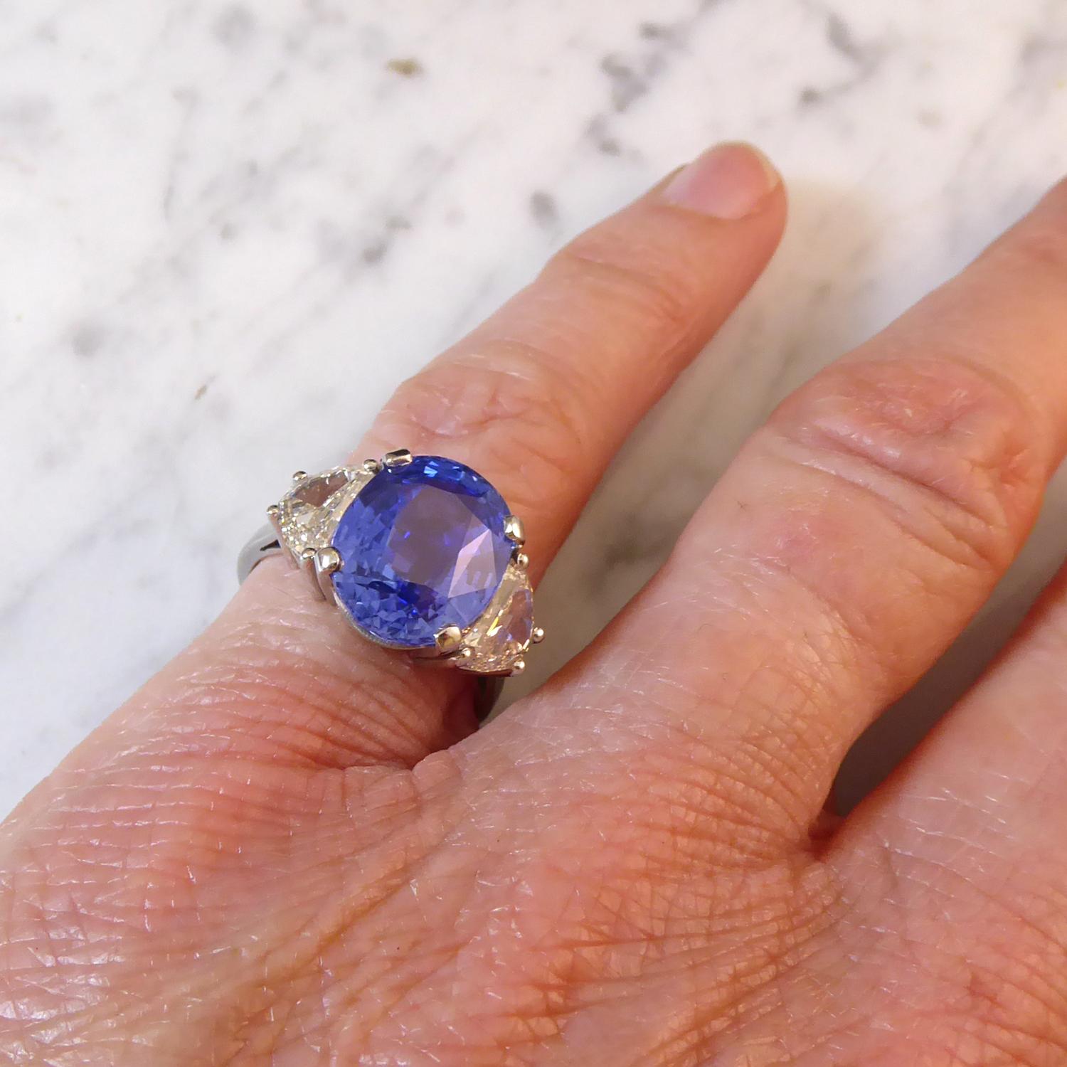 Women's 7.58 Carat Sapphire and Diamond Engagement Ring, New Handmade Platinum Setting