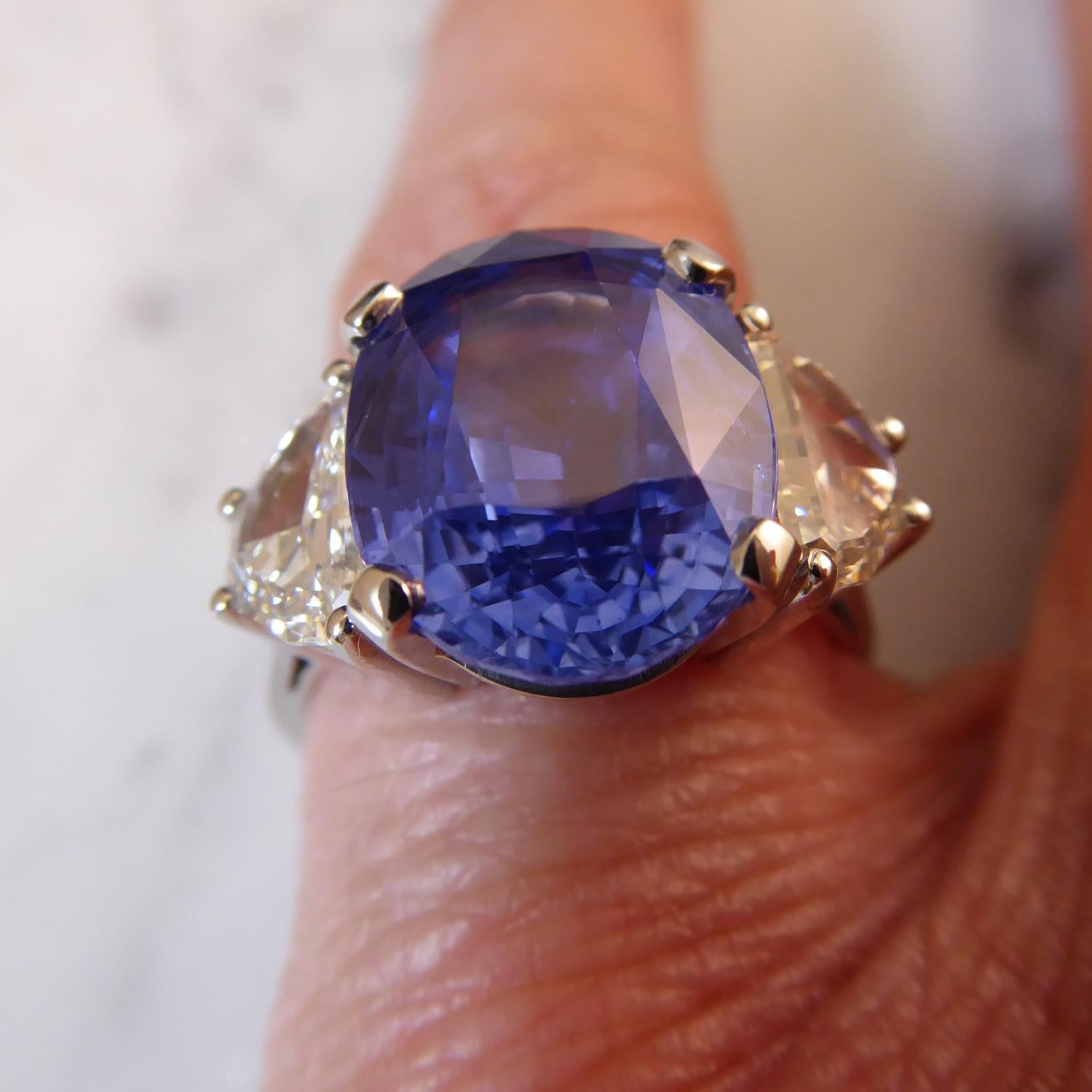 7.58 Carat Sapphire and Diamond Engagement Ring, New Handmade Platinum Setting 1