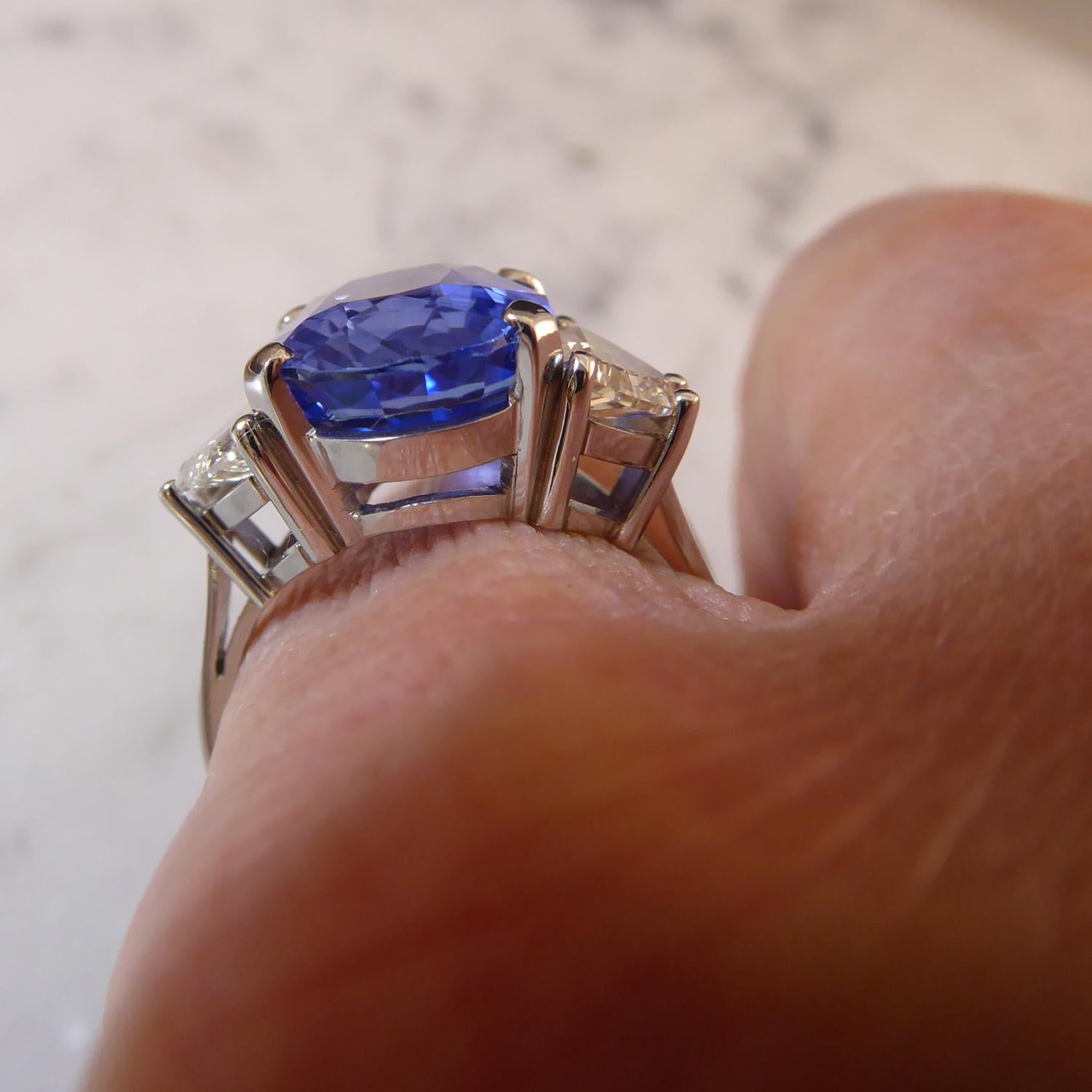 7.58 Carat Sapphire and Diamond Engagement Ring, New Handmade Platinum Setting 2