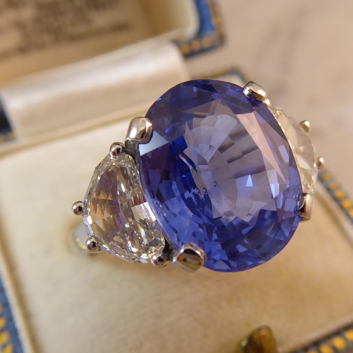 7.58 Carat Sapphire and Diamond Engagement Ring, New Handmade Platinum Setting 3