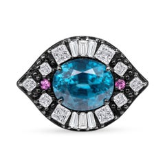 7.58 Carat Zircon Diamond Pink Sapphire 18k Gold Black Rhodium Cluster Ring