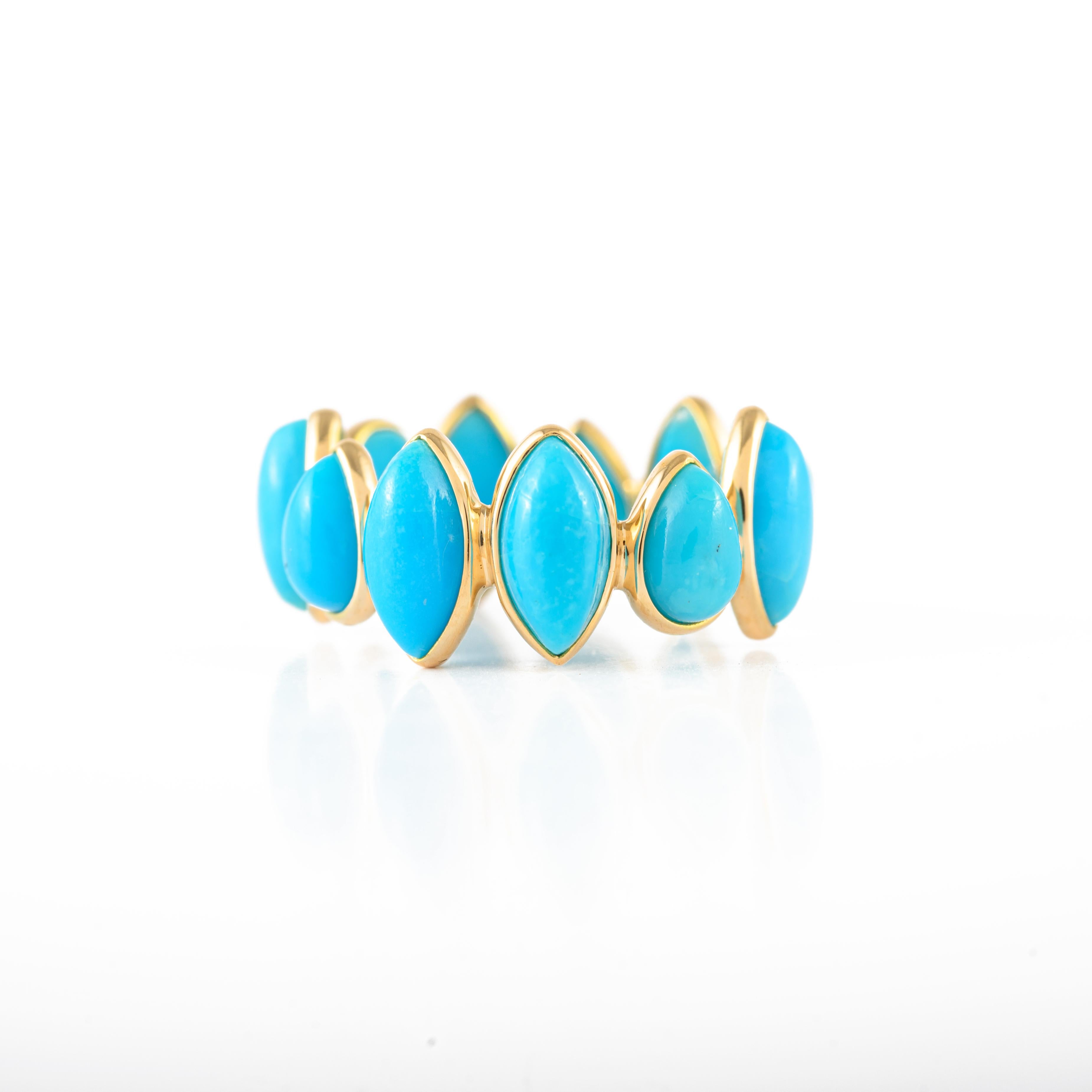 For Sale:  7.58ct Natural Turquoise Stacking Eternity Band Ring in 18k Yellow Gold 4
