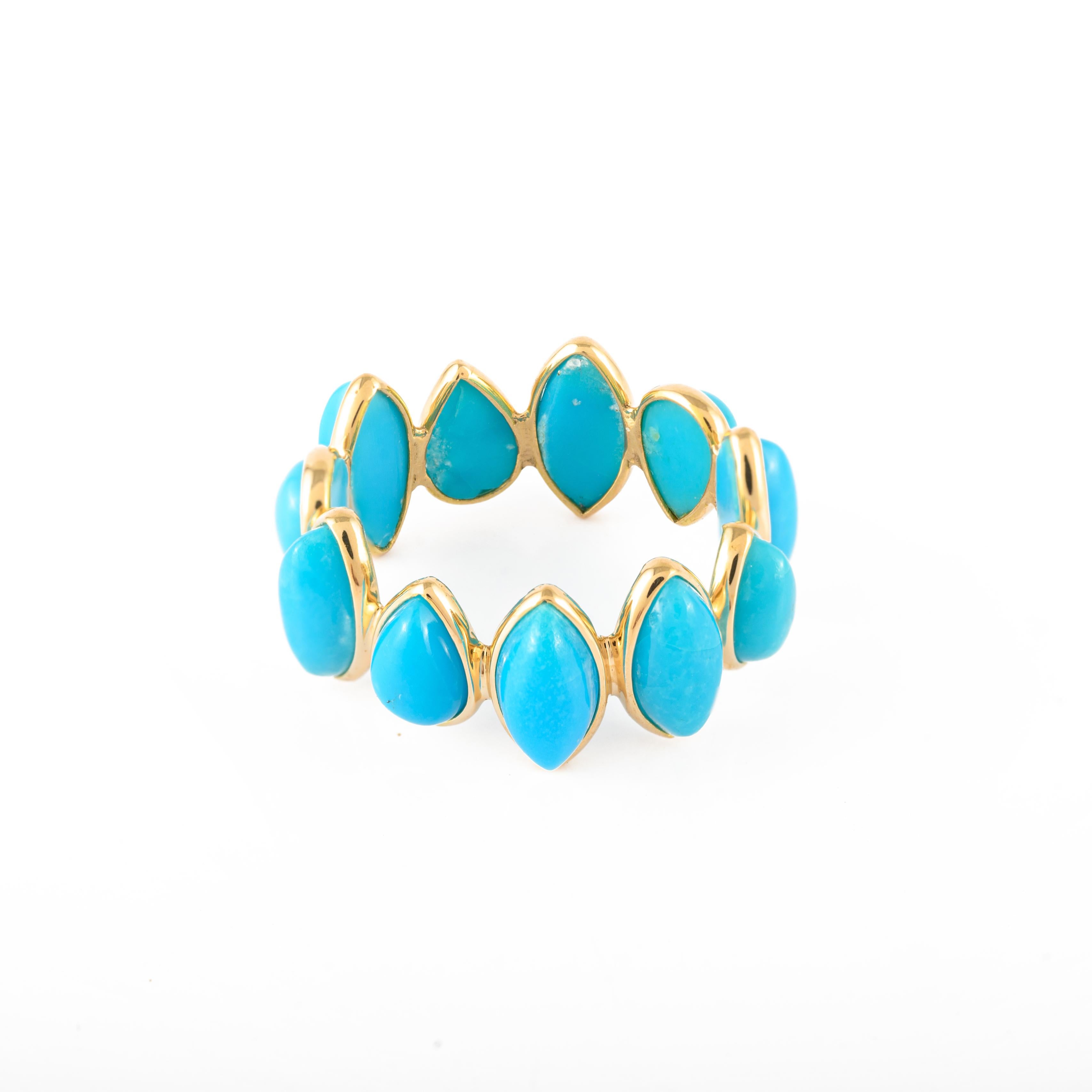 For Sale:  7.58ct Natural Turquoise Stacking Eternity Band Ring in 18k Yellow Gold 6
