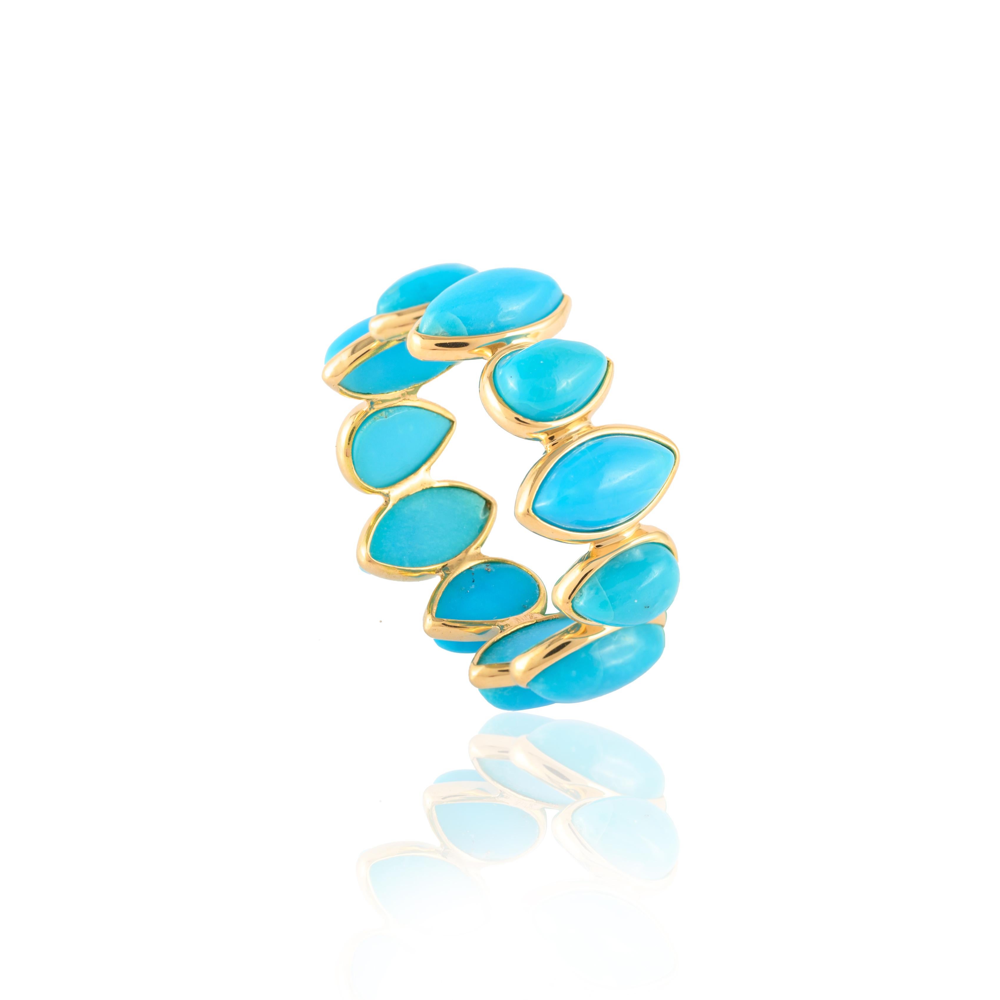 For Sale:  7.58ct Natural Turquoise Stacking Eternity Band Ring in 18k Yellow Gold 8