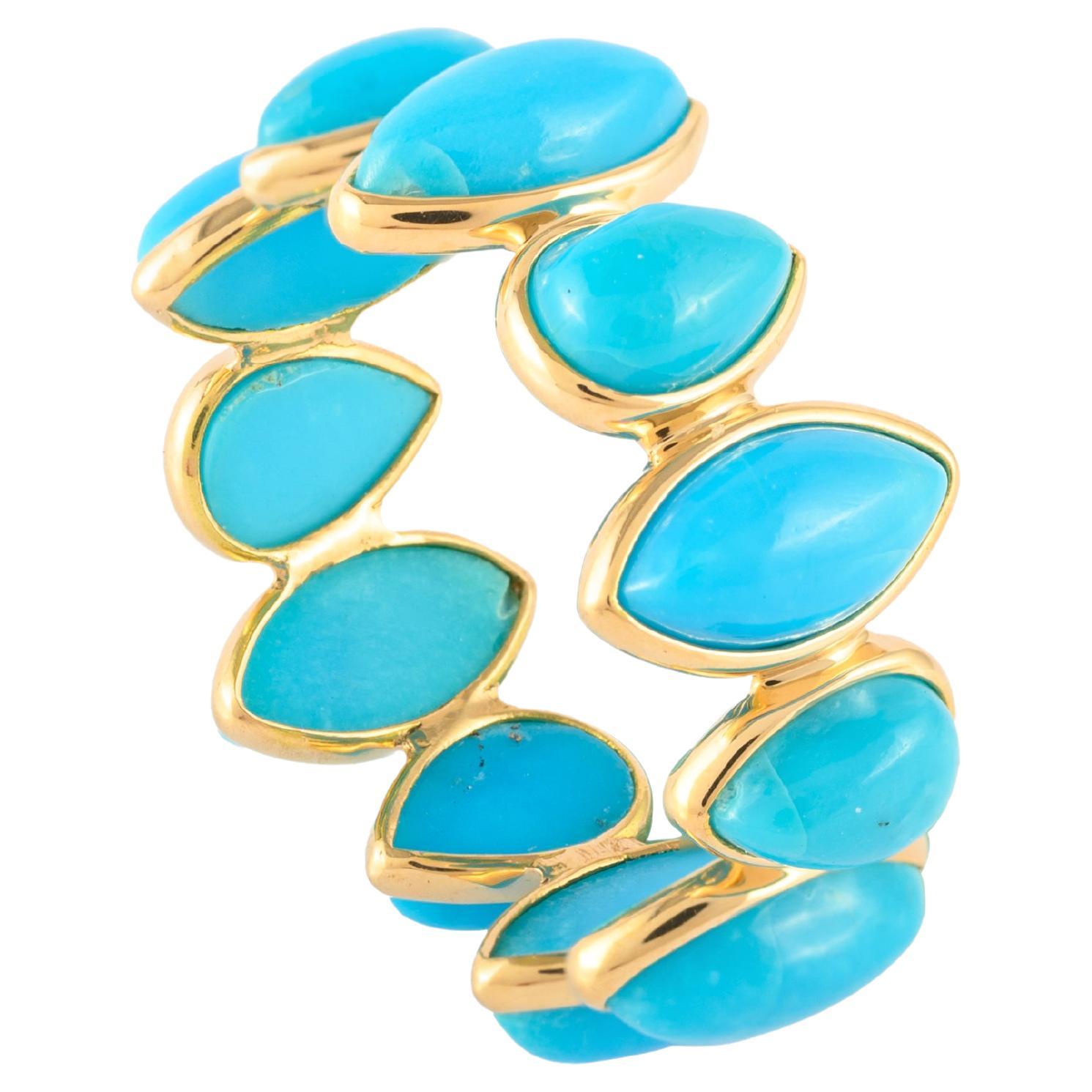 7.58ct Natural Turquoise Stacking Eternity Band Ring in 18k Yellow Gold