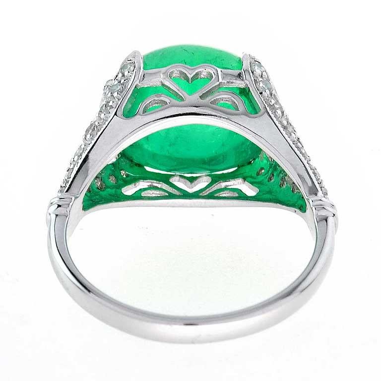 Women's Certified 7.58 Ct. Sugarloaf Colombian Emerald Cocktail Ring in 18K White Gold