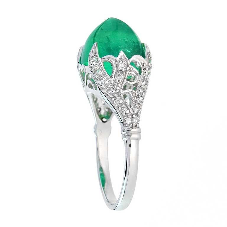 Certified 7.58 Ct. Sugarloaf Colombian Emerald Cocktail Ring in 18K White Gold 2