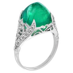 Certified 7.58 Ct. Sugarloaf Colombian Emerald Cocktail Ring in 18K White Gold