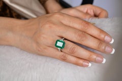 7.58 Ct Zambian Emerald Diamond Wedding Ring 14 Karat White Gold