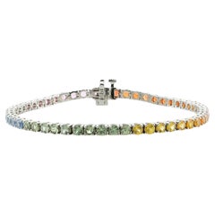 7.58 cts Natural Rainbow Multi-Color Sapphires 14K White Gold Bracelet