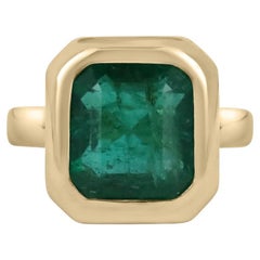 7.58ct 18K Natural Gran Esmeralda-Asscher Corte Solitario Bisel Set Anillo de Oro