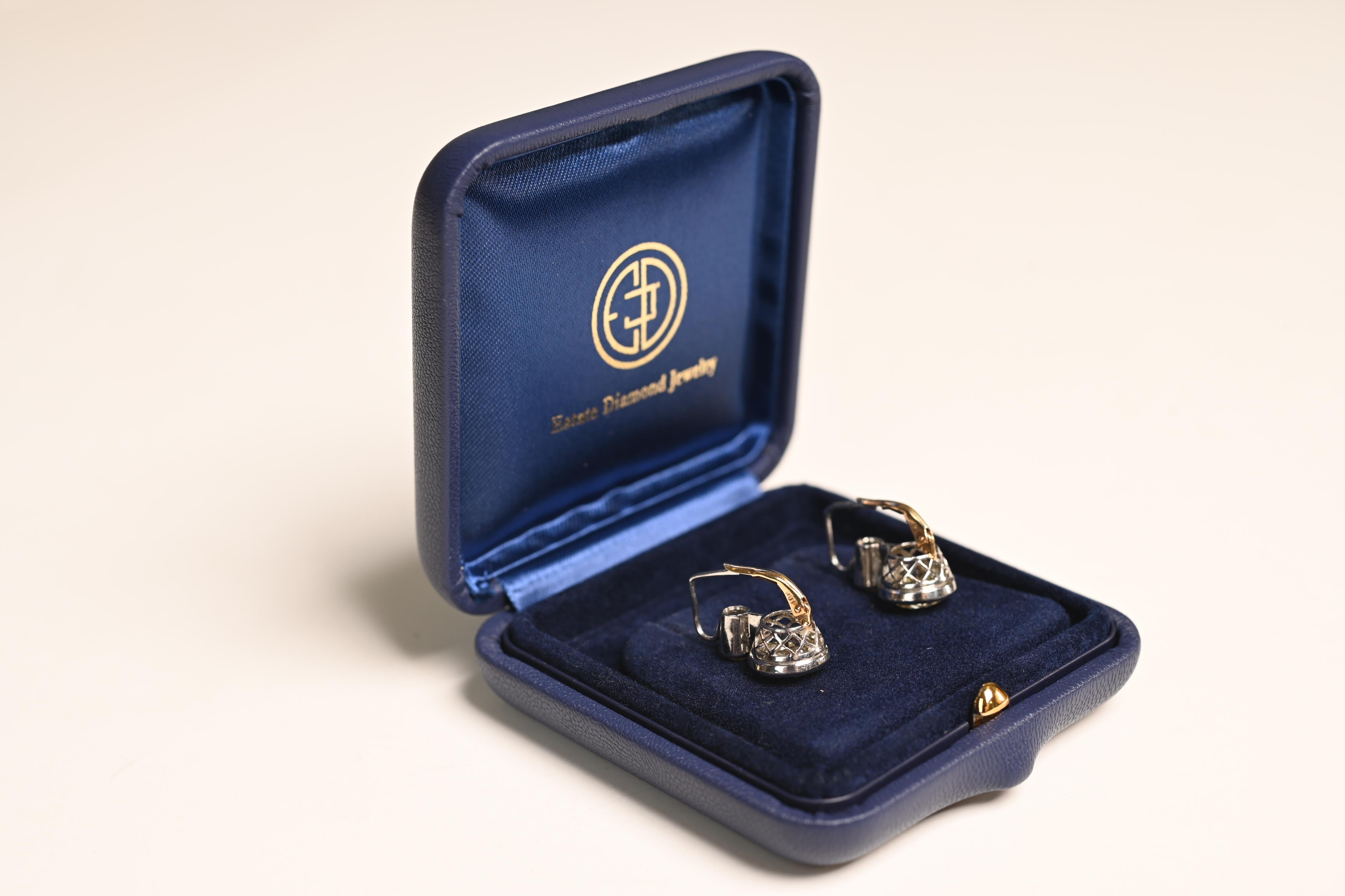 Old European Cut Diamond Earrings (Approx 7.50-Carats), 18K Yellow Gold In Excellent Condition In New York, NY