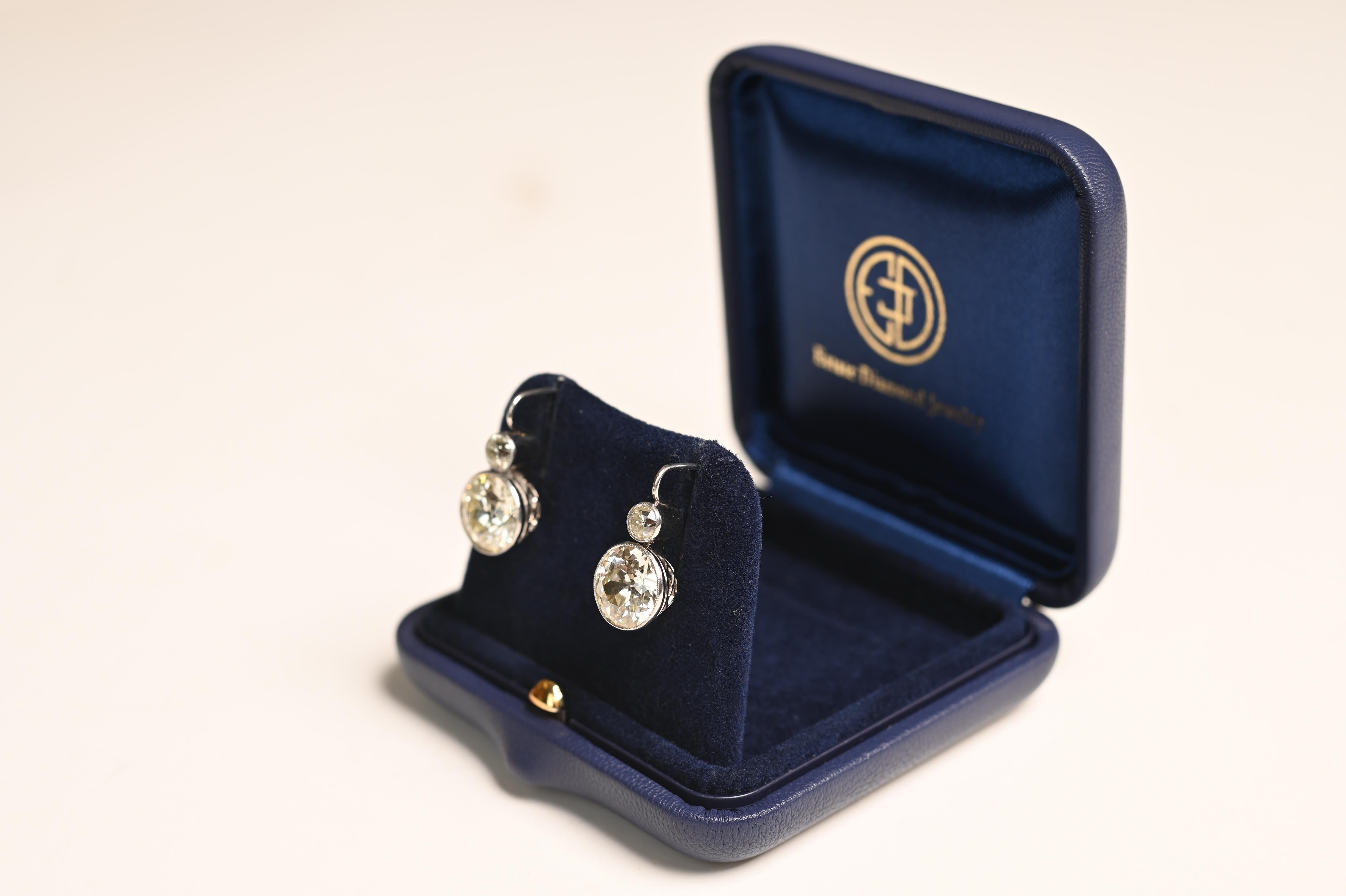 Art Deco Old European Cut Diamond Earrings (Approx 7.50-Carats), 18K Yellow Gold