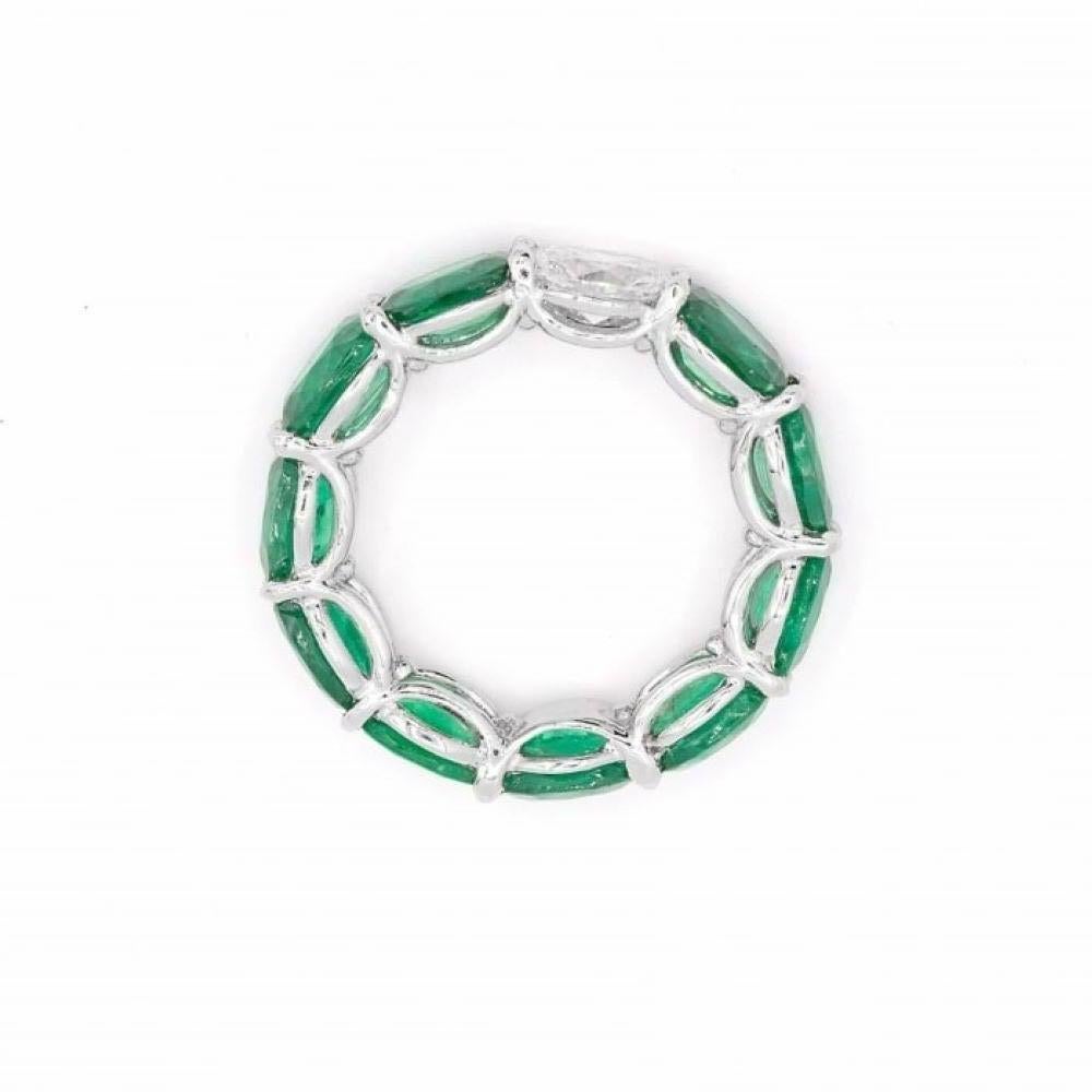 Oval Cut 7.58ct Oval Shaped Emerald and Diamond Horizontally East West Eternity Band Ring For Sale