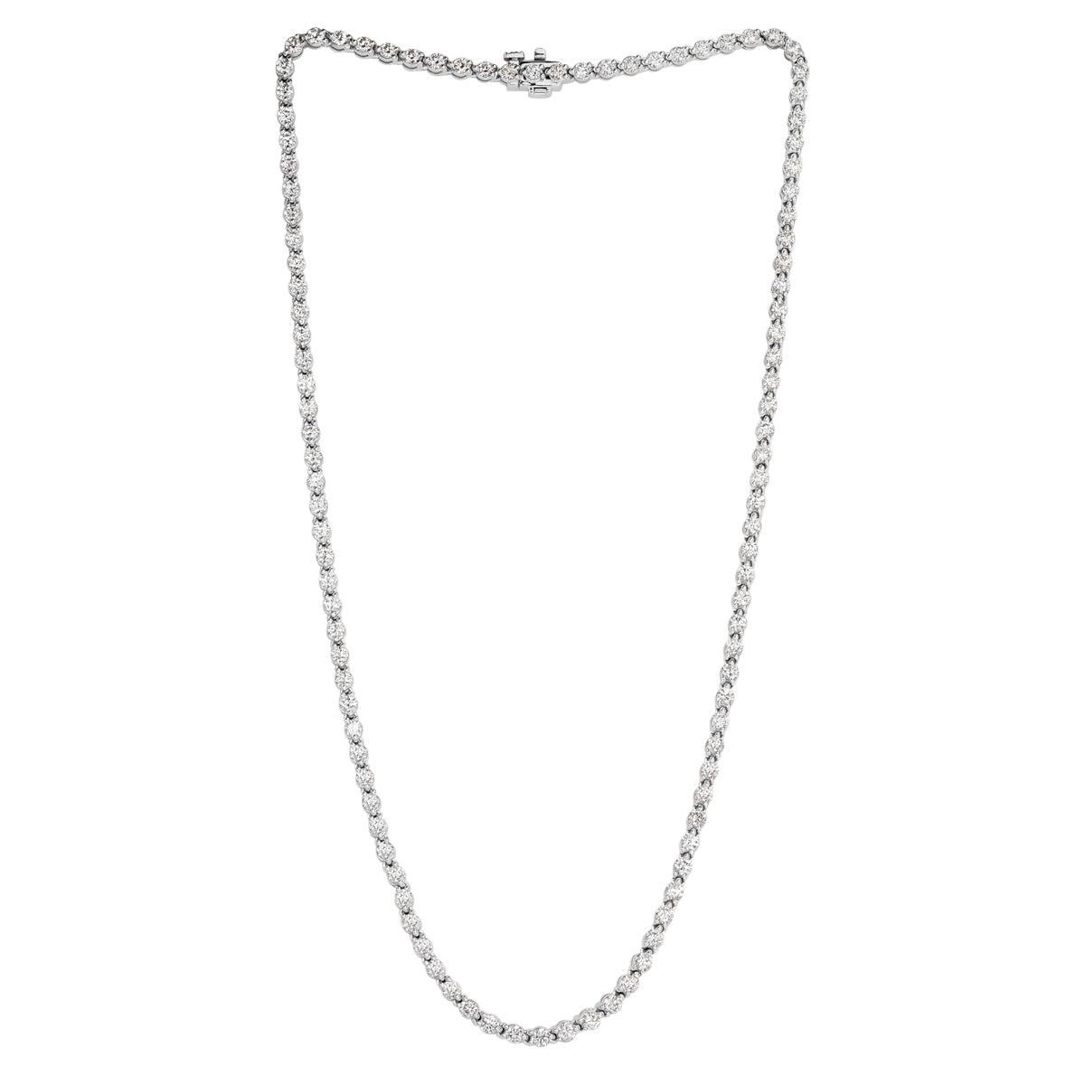 7.58ct Round Brilliant Cut Diamond Tennis Necklace in 18k White Gold