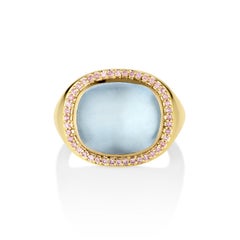 18 Karat Aquamarine Sugarloaf & Pink Diamond Monaco ring