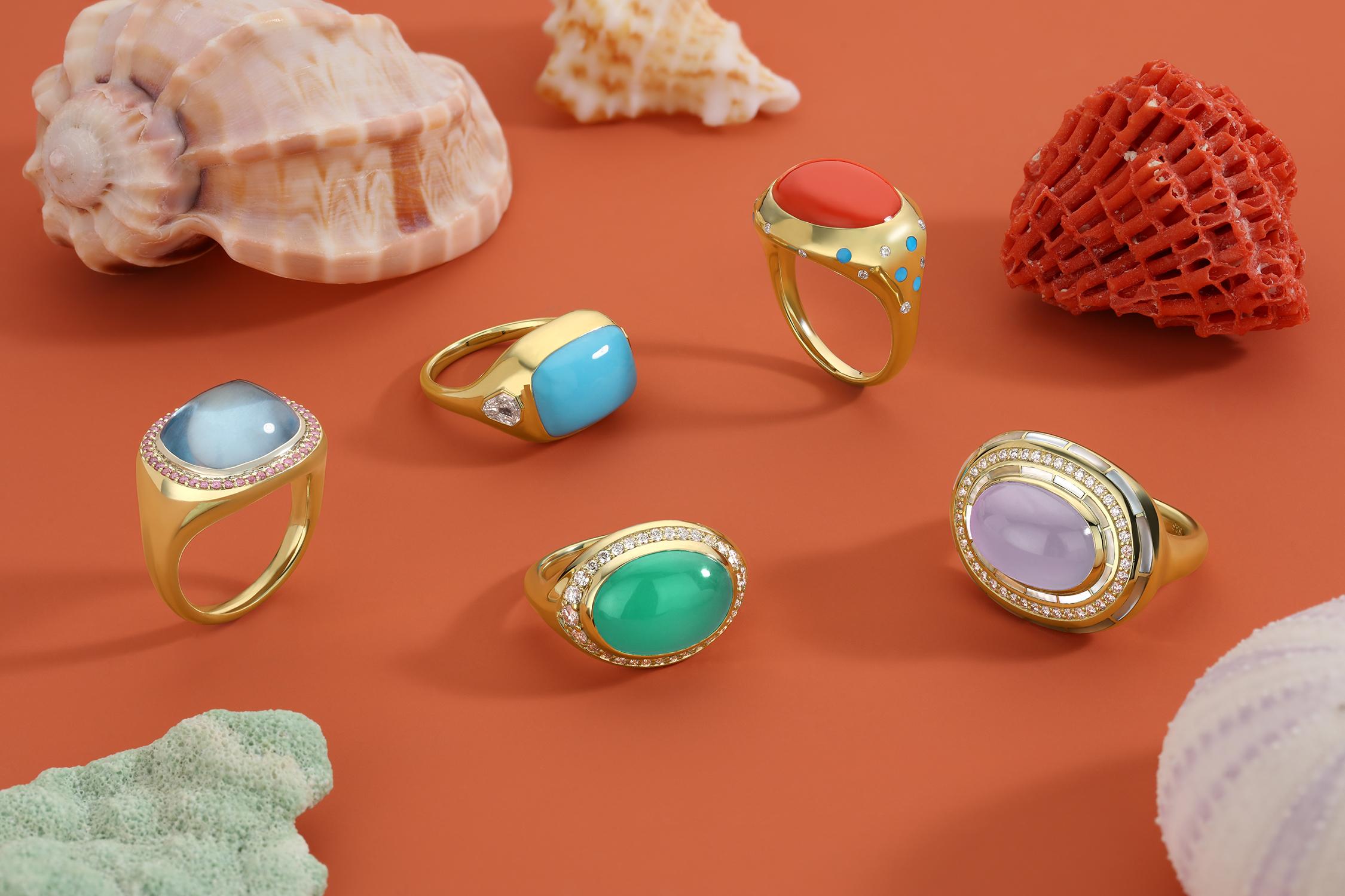 7.59 Aquamarine Sugarloaf & Pink Diamond ring im Zustand „Neu“ im Angebot in San Diego, CA
