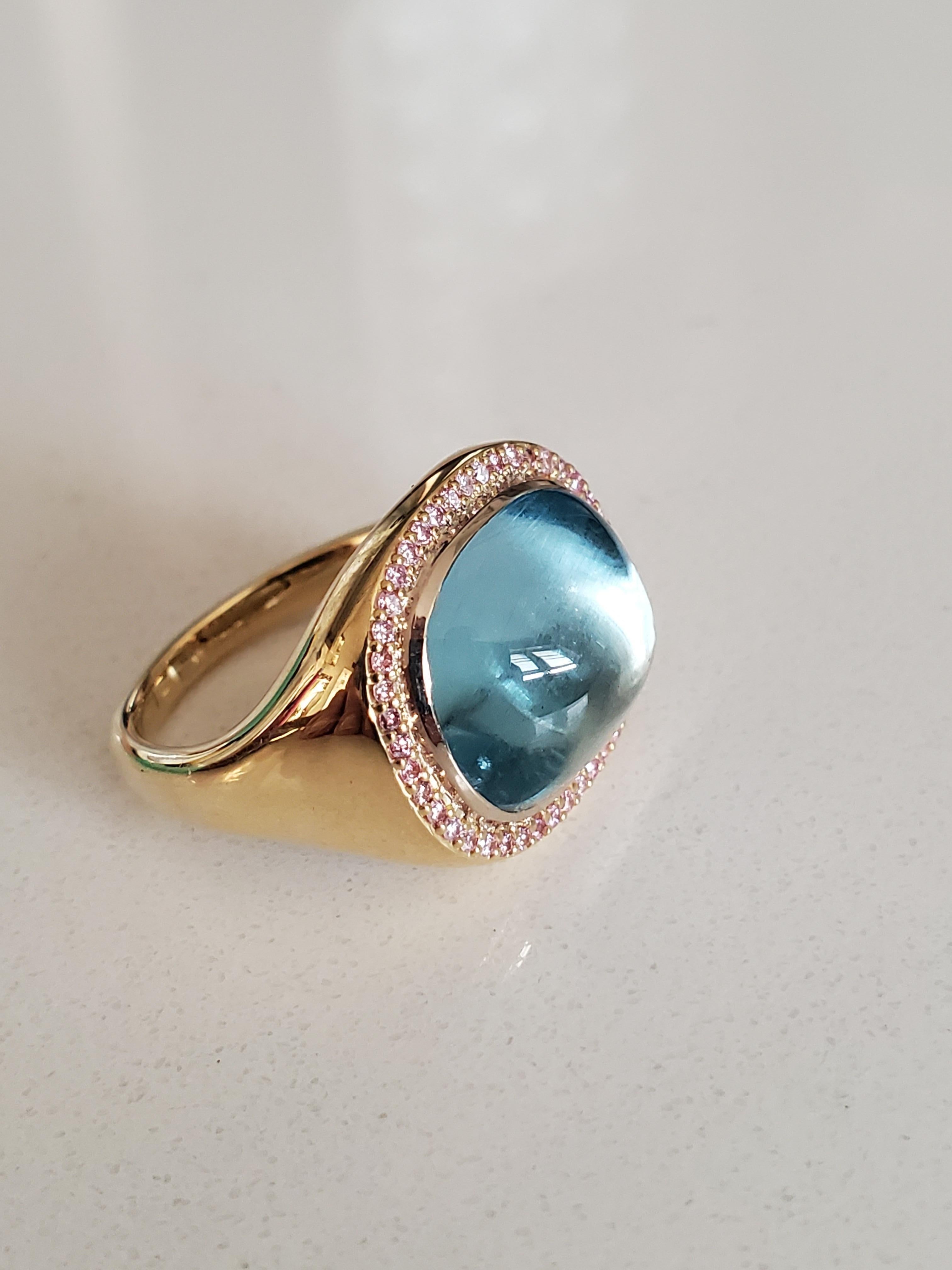 da uomo o donna 18 Karat Aquamarine Sugarloaf & Pink Diamond Monaco ring in vendita