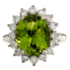 Anillo Diamante Peridoto Natural Oro Blanco 14 Kilates