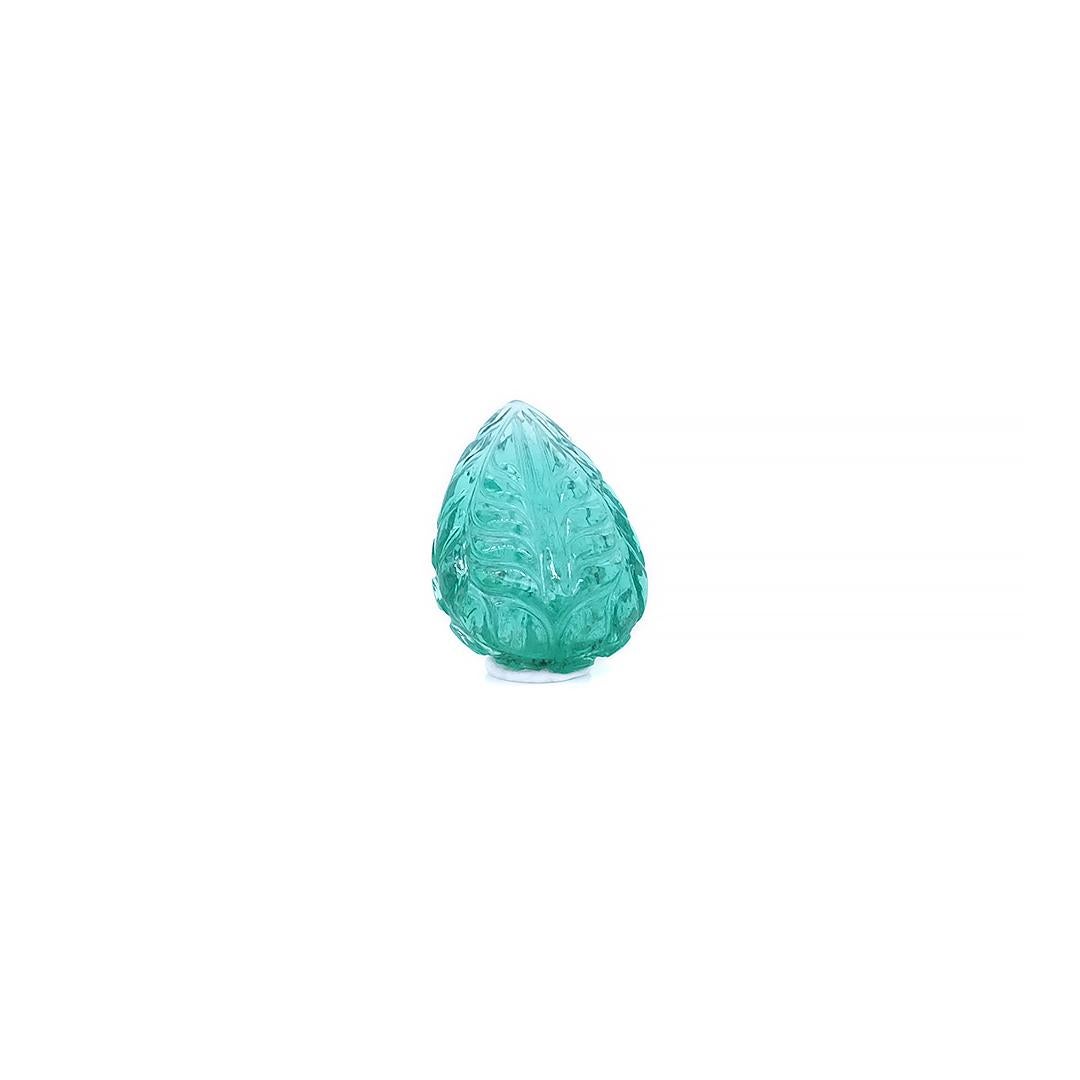 Pear Cut 7.59 Carat Pear Shaped Carved Colombian Emerald Cabochon, Pair