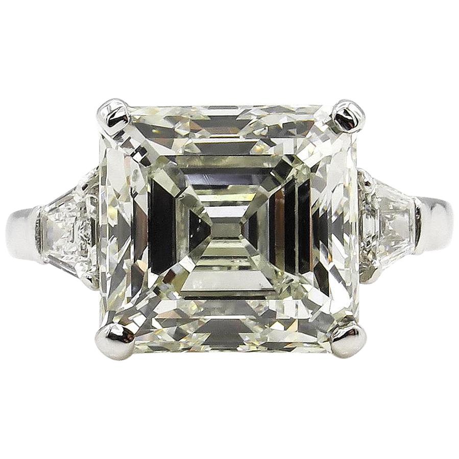 GIA 7.59ct Art Deco Asscher Emerald Cut Diamond Wedding Platinum 3 Stone Ring 