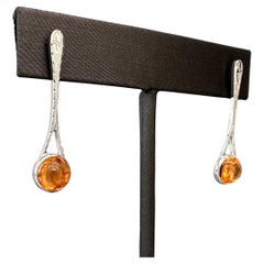 7.59 tcw Mandarin garnet cabochons and upcycled 18k white gold earrings by G&GS