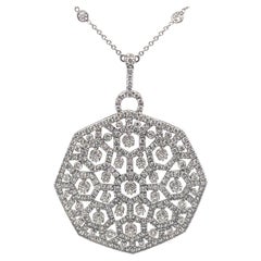 7.59ct Diamond Octagon Pendant Necklace 18 Karat White Gold