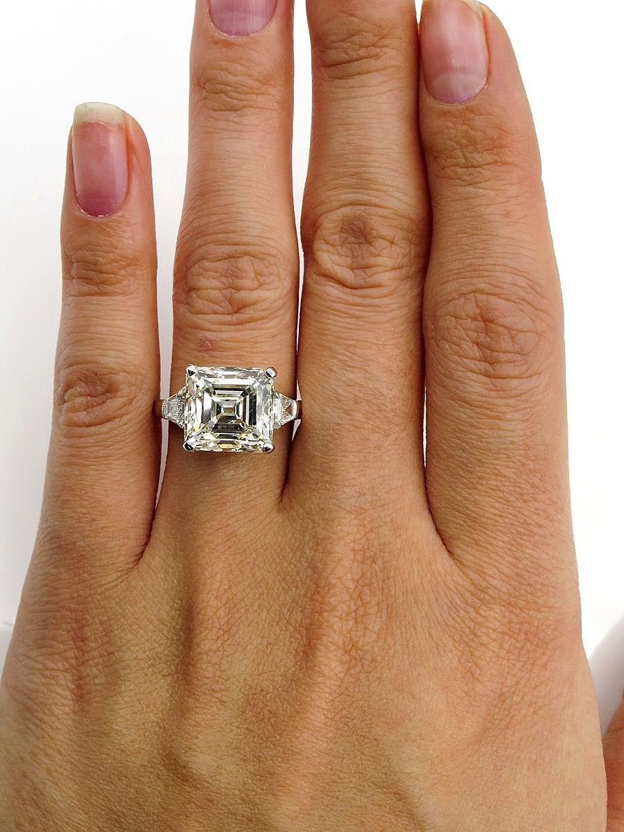 GIA 7.59ct Art Deco Asscher Emerald Cut Diamond Wedding Platinum 3 Stone Ring  4