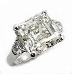 GIA 7.59ct Art Deco Asscher Emerald Cut Diamond Wedding Platinum 3 Stone Ring