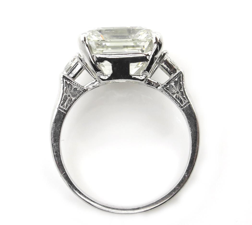 Women's GIA 7.59ct Art Deco Asscher Emerald Cut Diamond Wedding Platinum 3 Stone Ring 