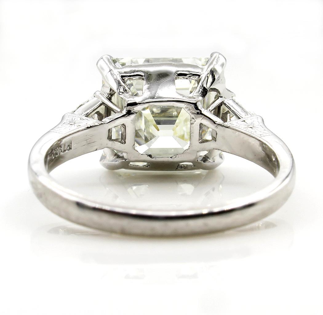 GIA 7.59ct Art Deco Asscher Emerald Cut Diamond Wedding Platinum 3 Stone Ring  2