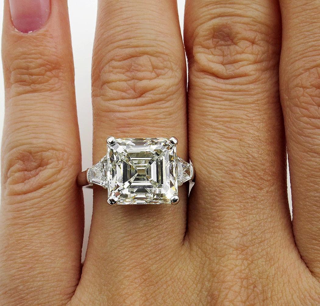 GIA 7.59ct Art Deco Asscher Emerald Cut Diamond Wedding Platinum 3 Stone Ring  3