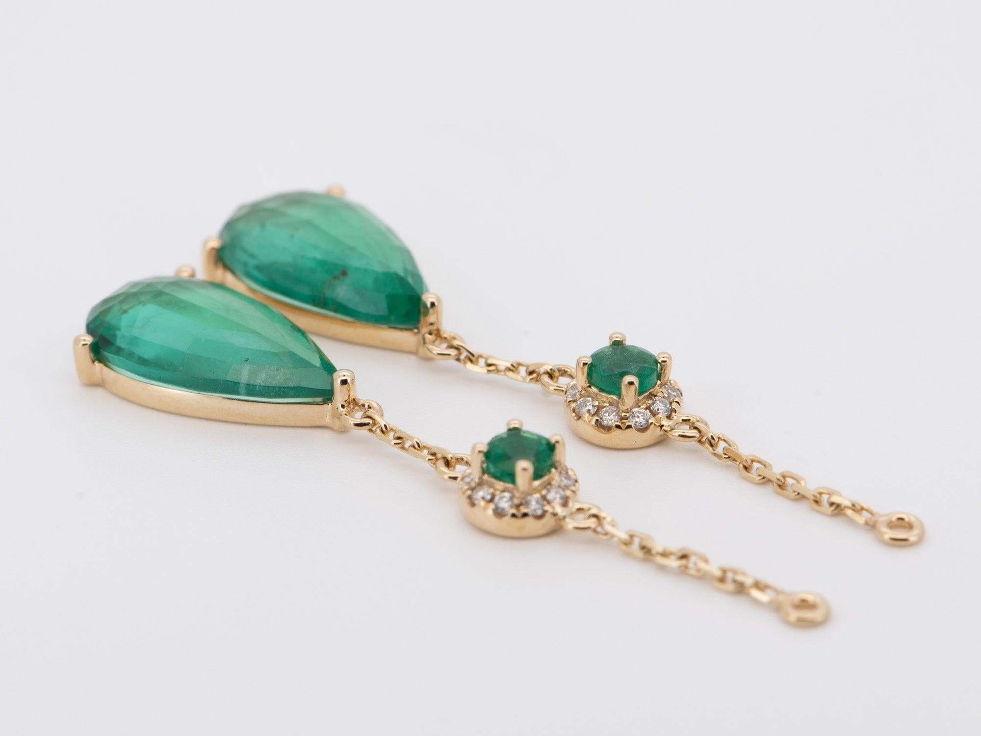 da uomo o donna Orecchini a goccia con smeraldo e tanzanite naturale da 7,59ctw in oro 14K R3237 in vendita