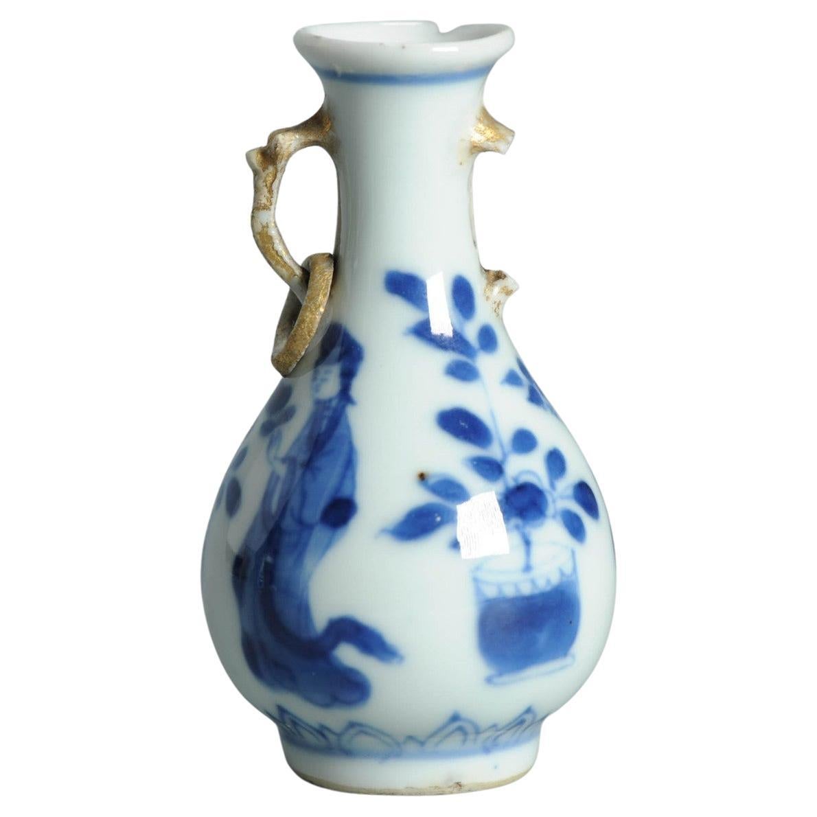 7.5CM Vase ancien en porcelaine chinoise Ca 1700 Période Kangxi Poignée éléphant