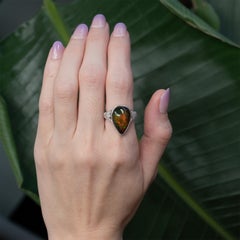 7.5Ct Black Opal Ring with Natural Diamond Accents: Solid 14K Gold, 19x12.5mm