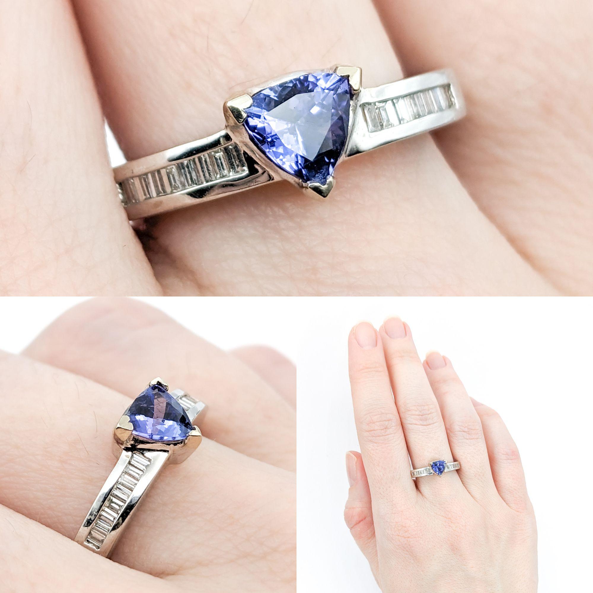 Modern .75ct Blue Tanzanite & Diamonds Ring In White Gold For Sale