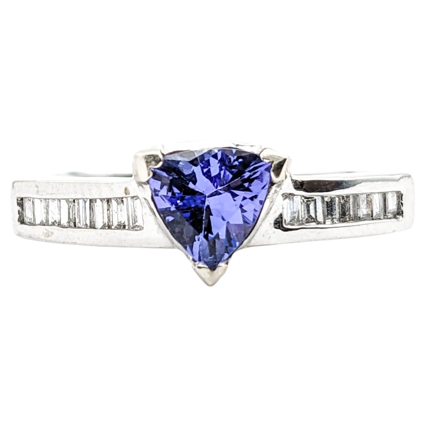 .75ct Blue Tanzanite & Diamonds Ring In White Gold For Sale