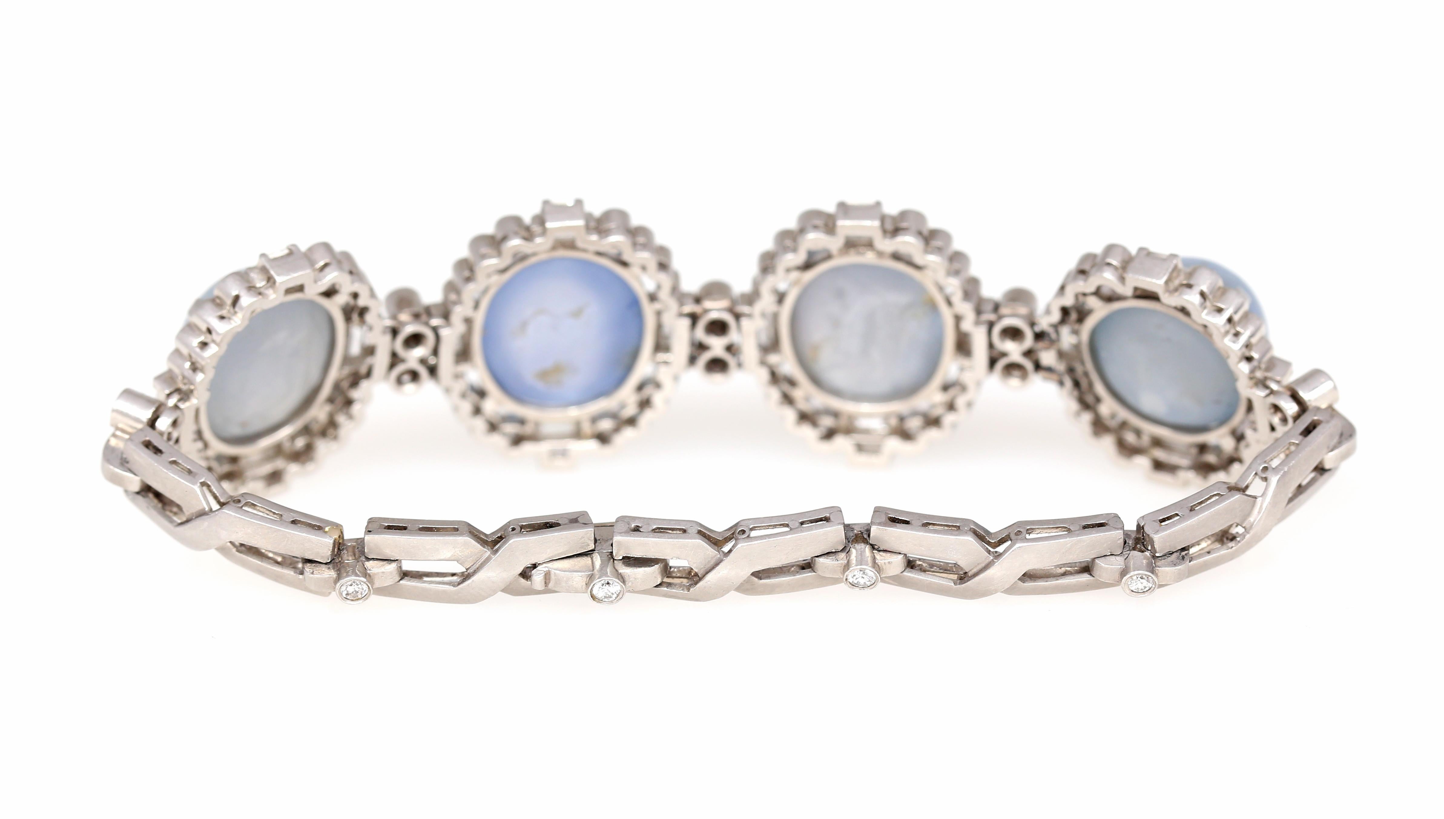 75 Carat Cabochon Star Sapphires Diamonds Platinum Ring Bracelet Set, 1920 8