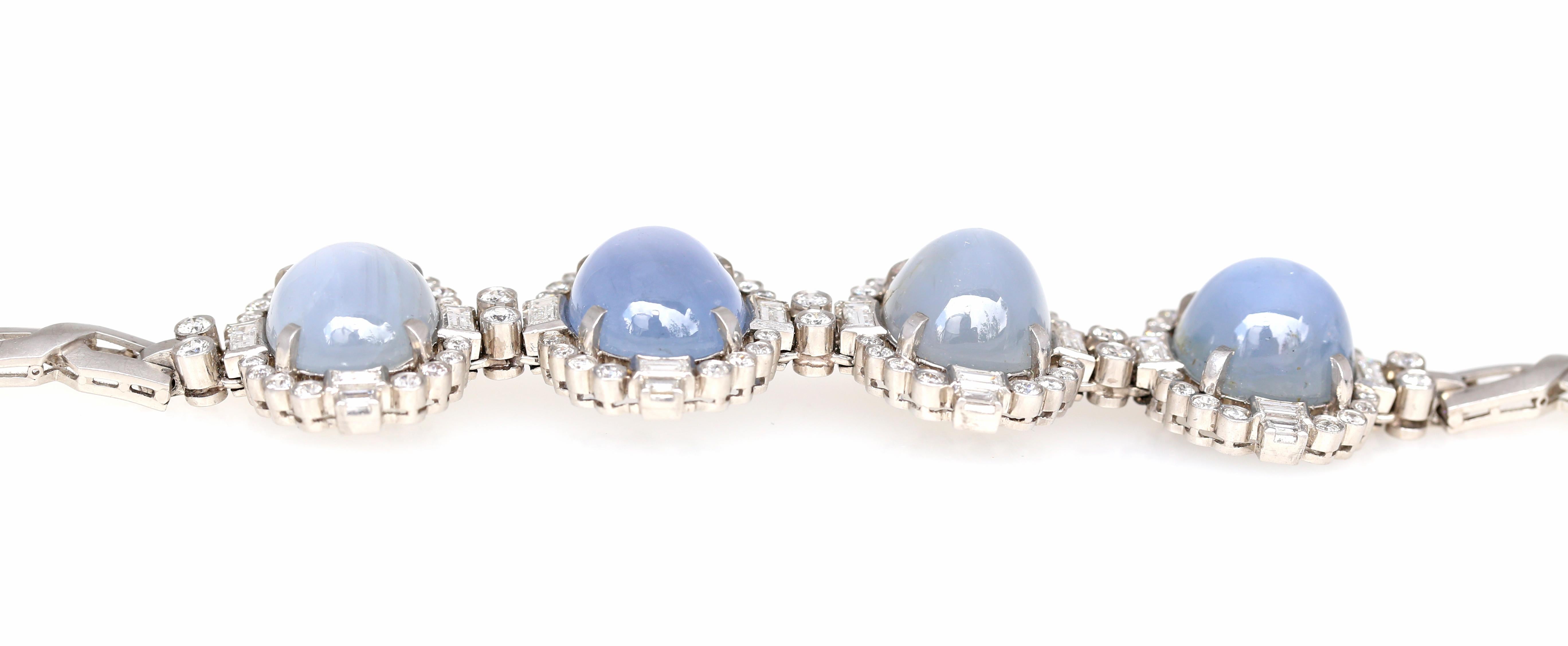 75 Carat Cabochon Star Sapphires Diamonds Platinum Ring Bracelet Set, 1920 3