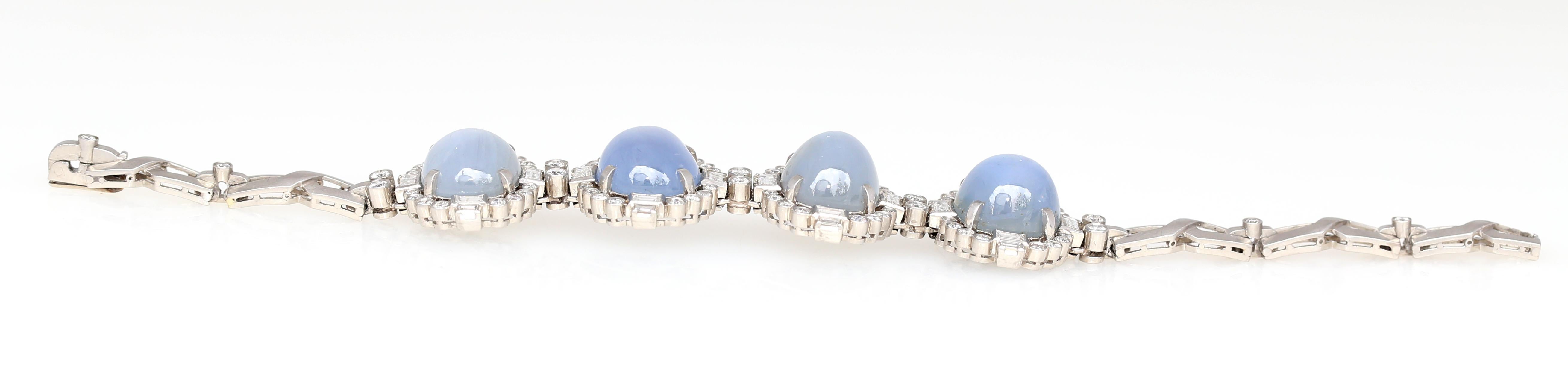 75 Carat Cabochon Star Sapphires Diamonds Platinum Ring Bracelet Set, 1920 5