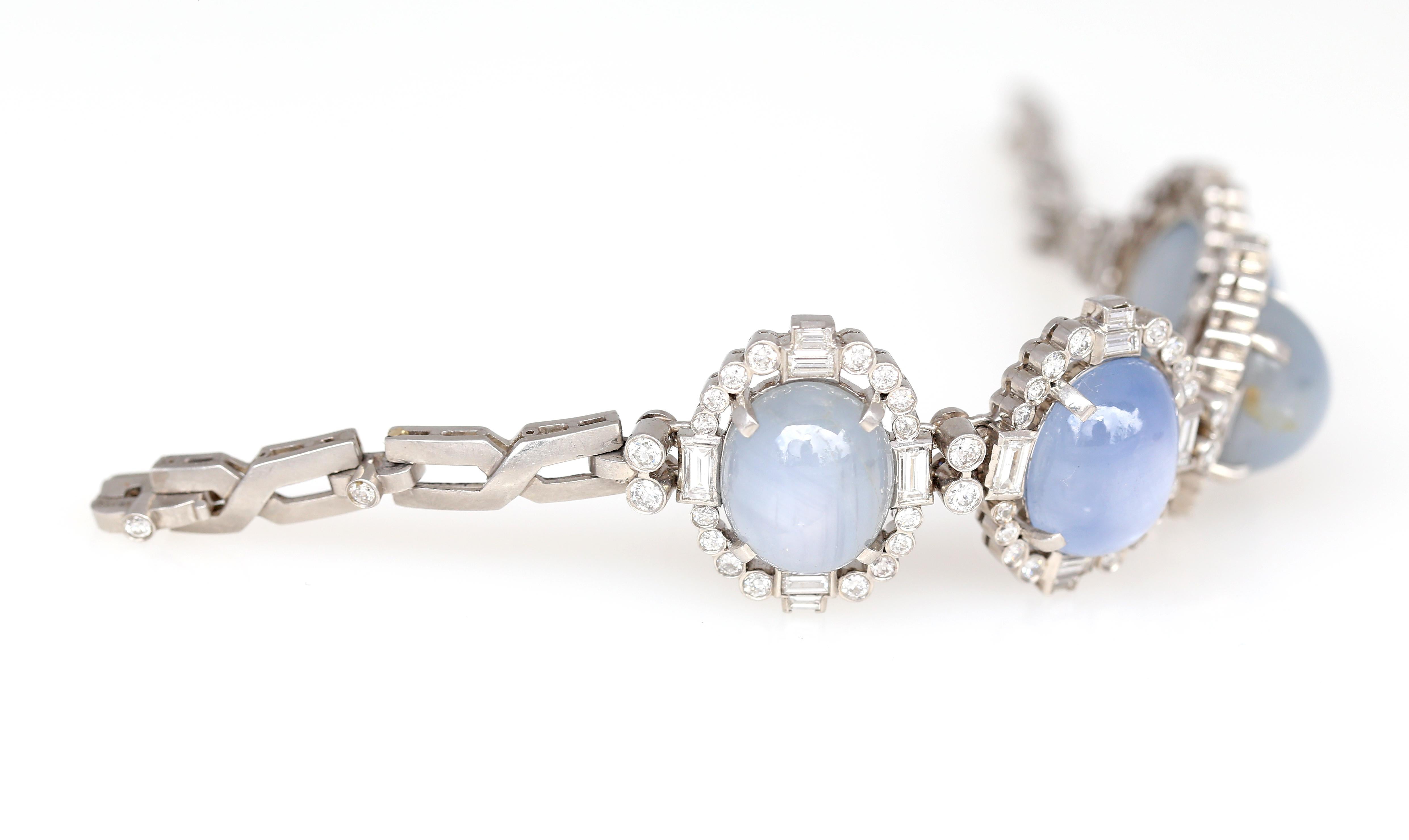 75 Carat Cabochon Star Sapphires Diamonds Platinum Ring Bracelet Set, 1920 6