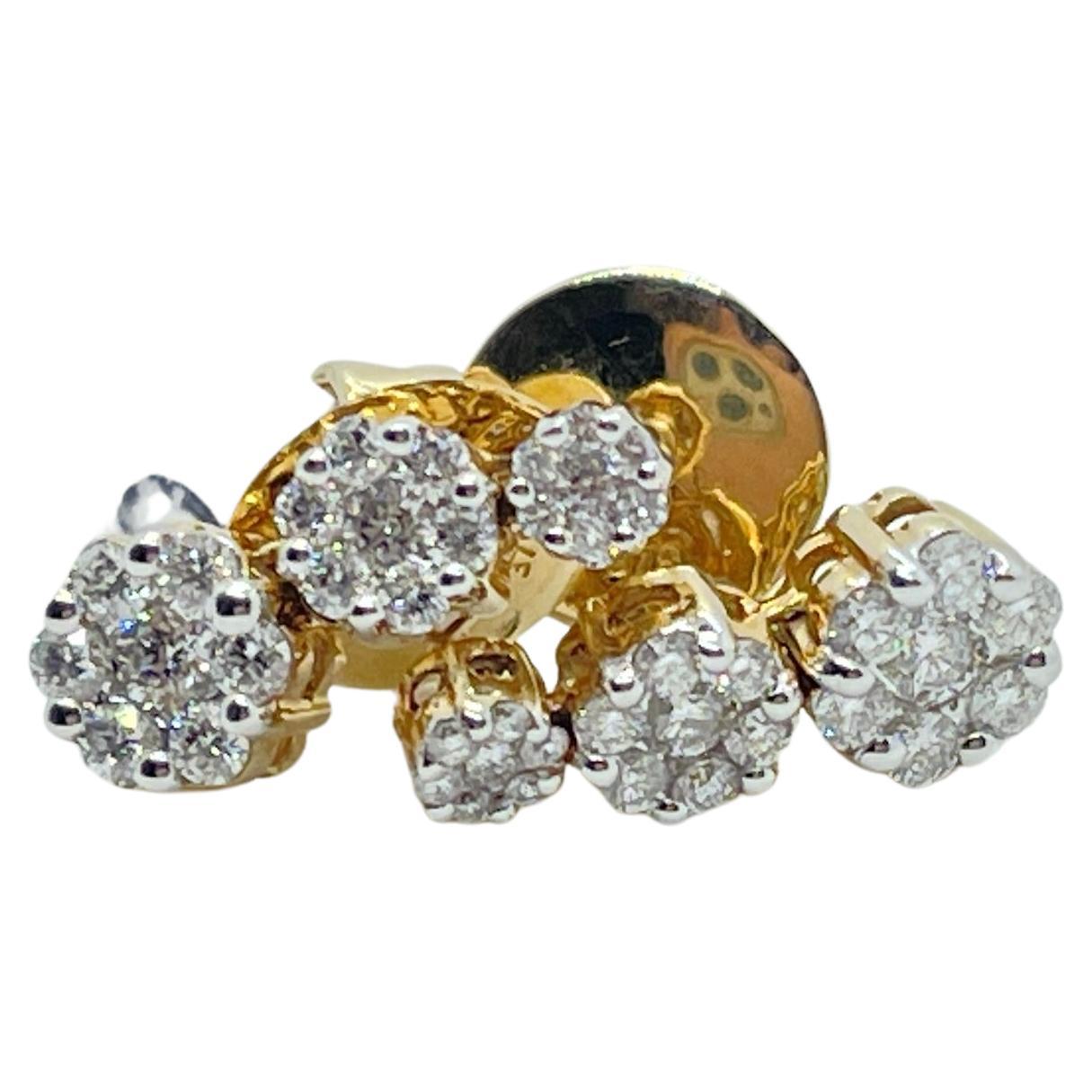 .75ct Carat Natural Diamond Flower Cluster Drop Stud Earrings 9ct Yellow Gold For Sale