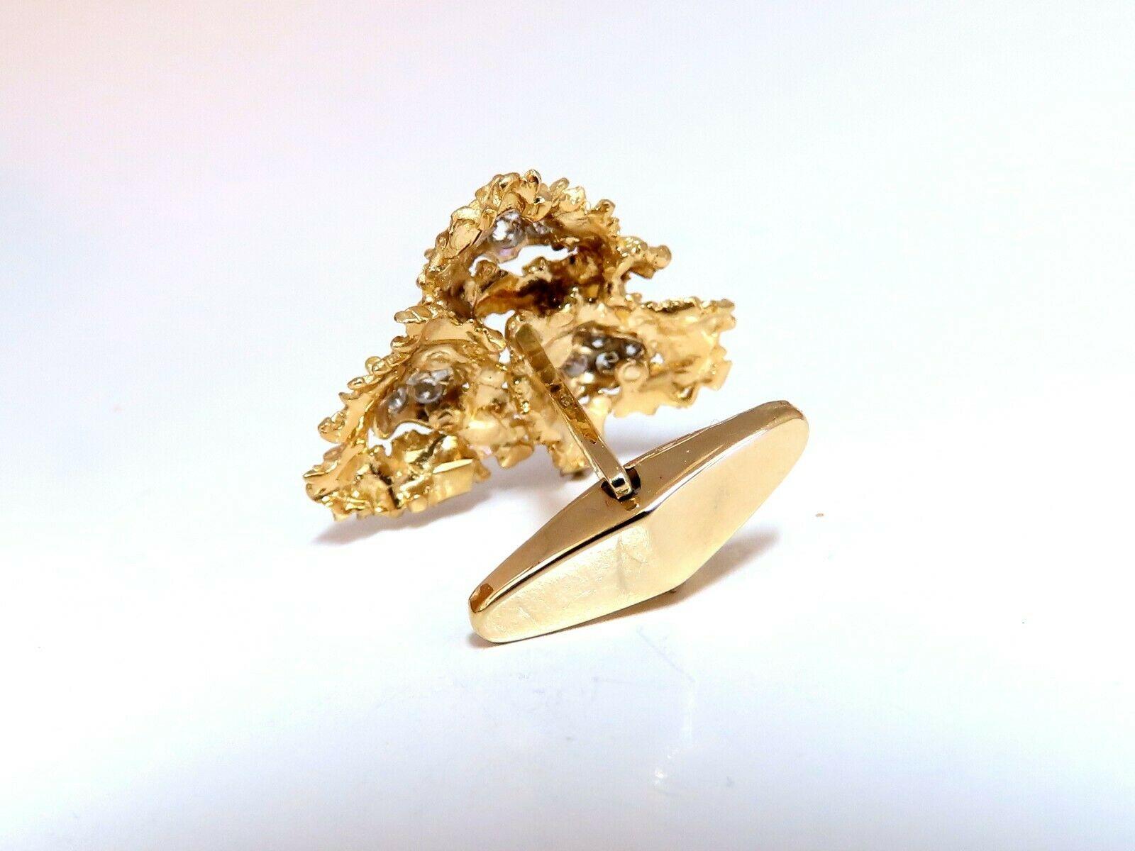 .75 Carat Natural Diamonds Golden Nugget Cufflinks 14 Karat In New Condition In New York, NY