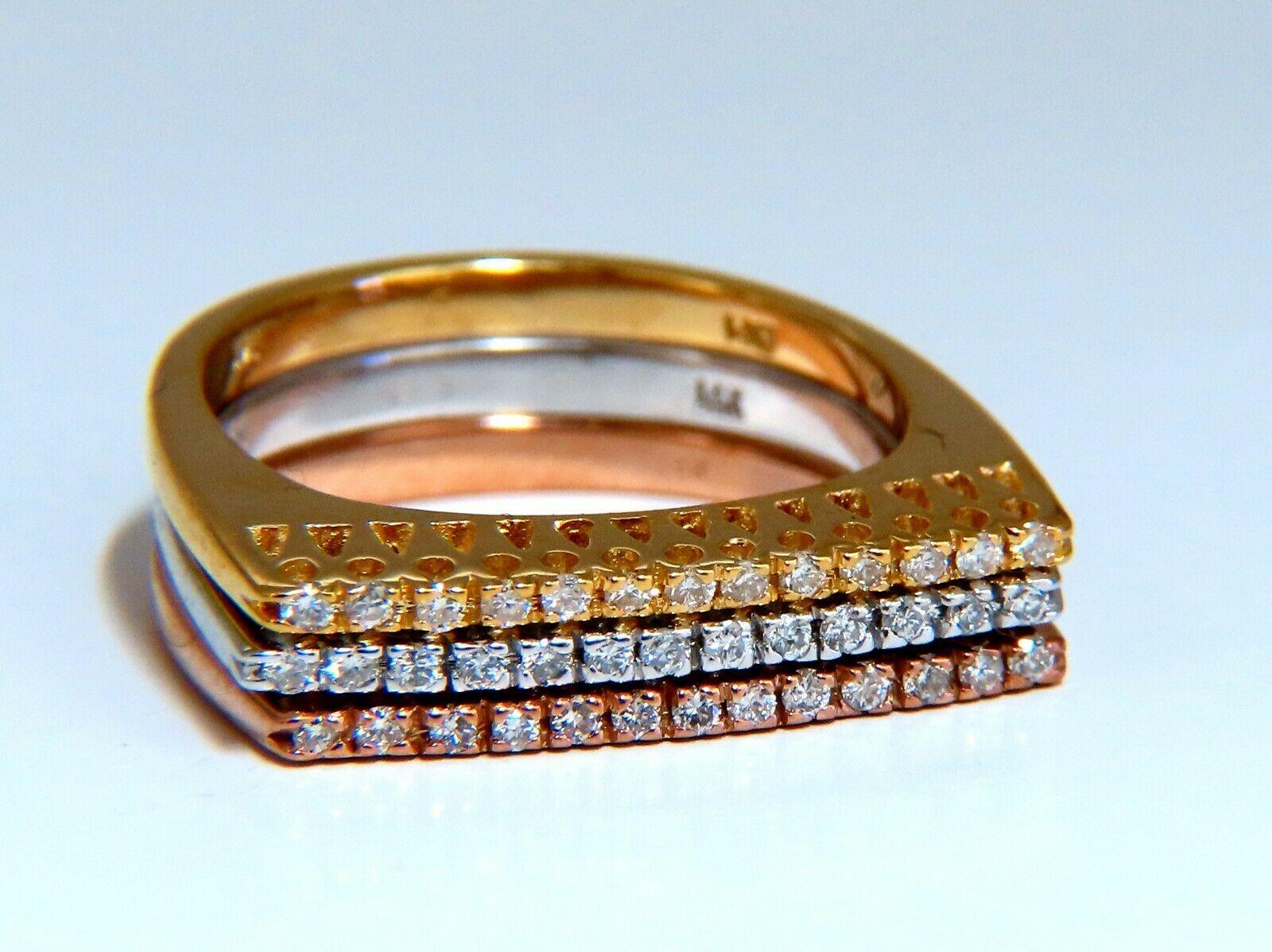 Round Cut .75ct Natural Diamonds Stacking Bands 14kt Gold Mod Minimalist Deco For Sale