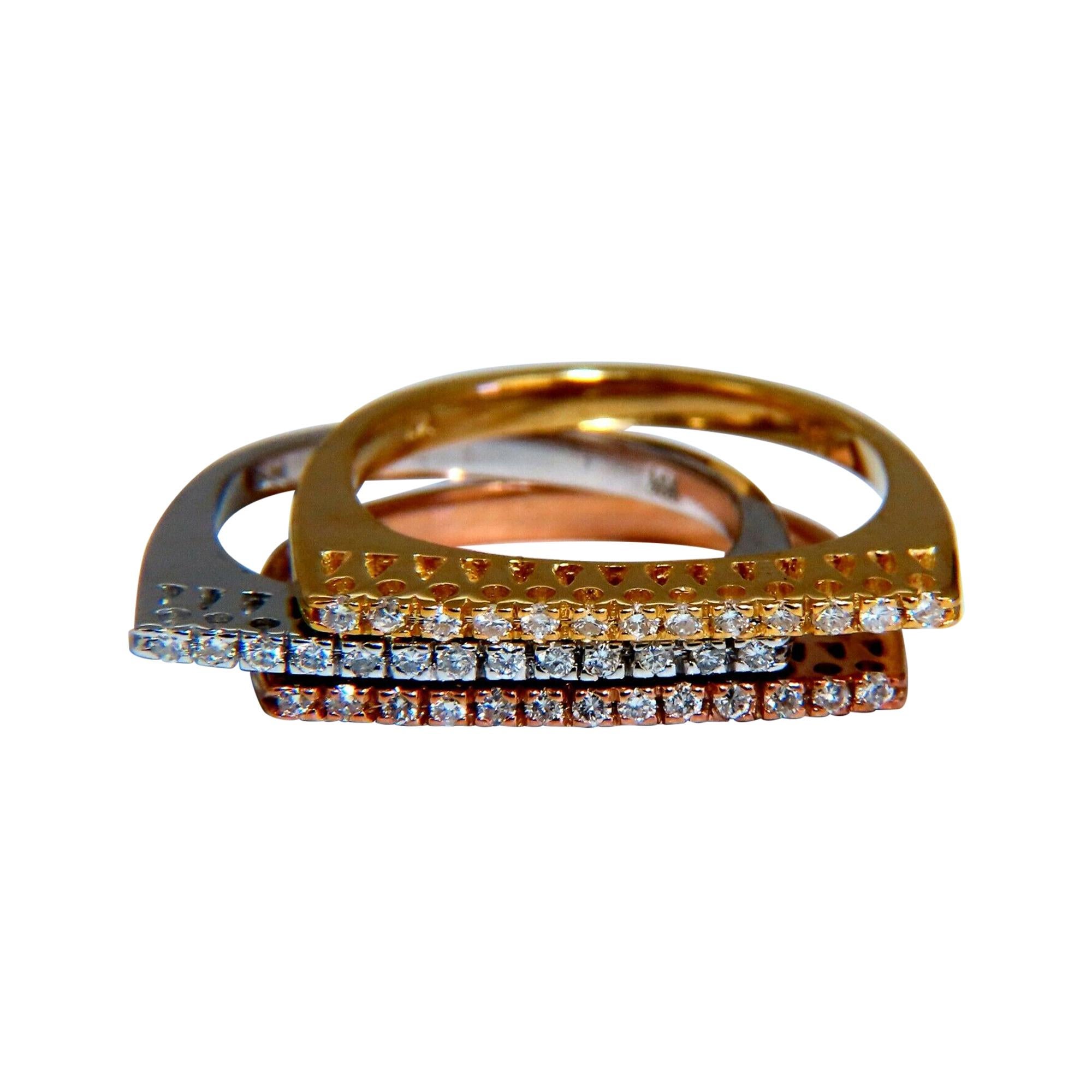 Anneaux empilables en or 14 carats avec diamants naturels de 0,75 carat, style déco minimaliste