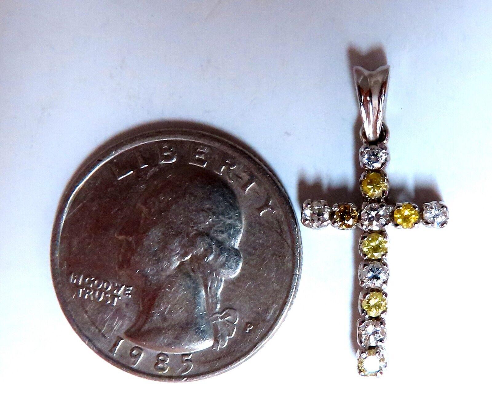 .75ct Natural Fancy Yellow Diamonds Cross Pendant 14 Karat In New Condition For Sale In New York, NY