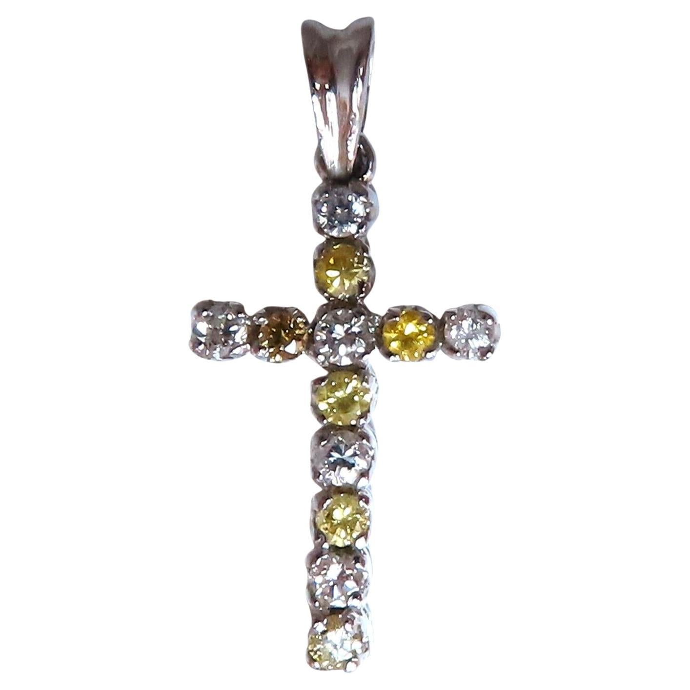 .75ct Natural Fancy Yellow Diamonds Cross Pendant 14 Karat For Sale