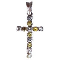 .75ct Natural Fancy Yellow Diamonds Cross Pendant 14 Karat*