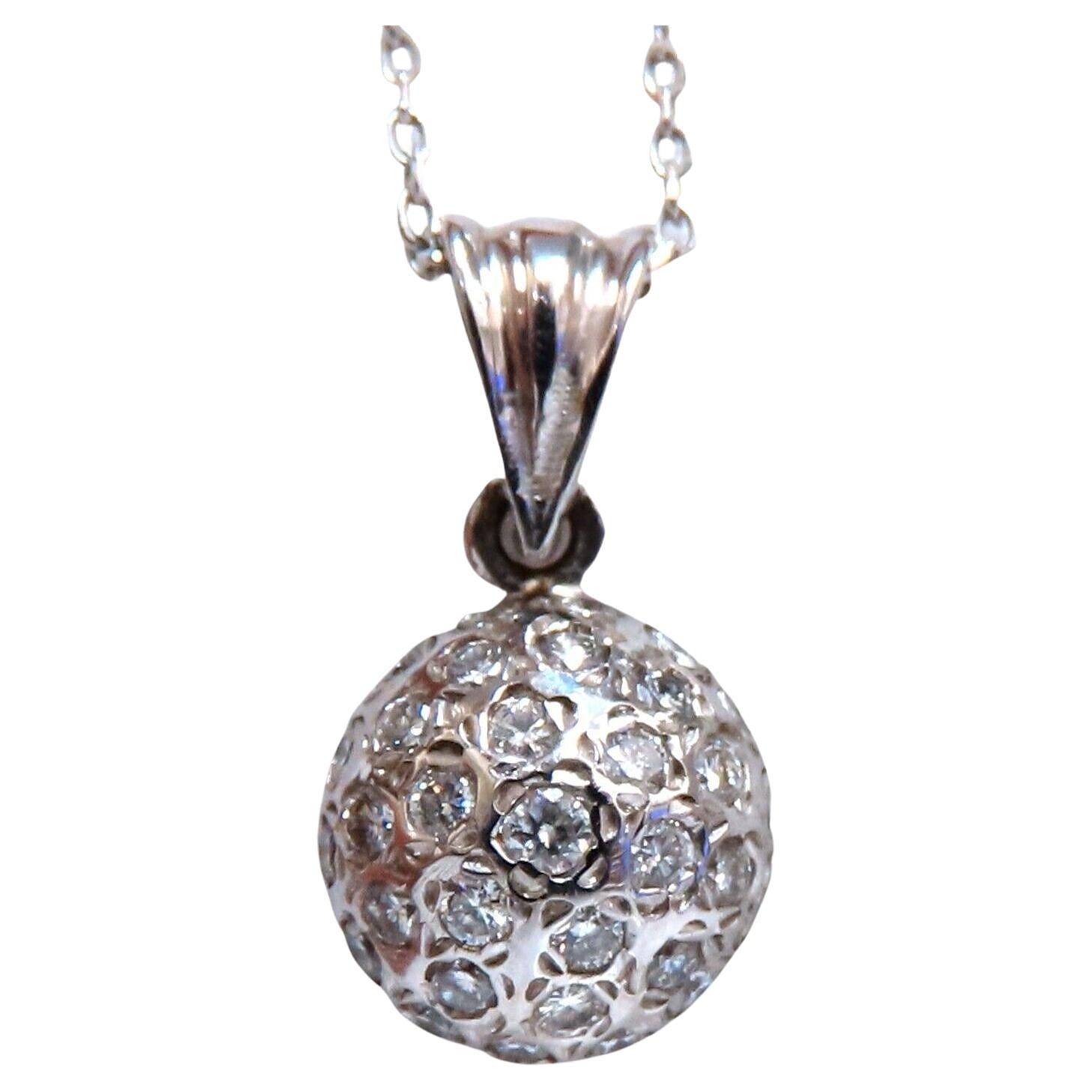 .75ct Natural Round Diamonds Circle Dome Half Ball Pendant Necklace 14kt For Sale